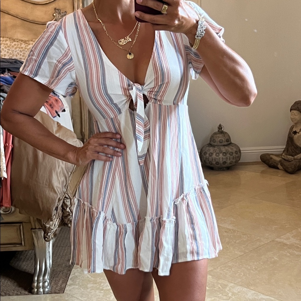 Striped V-Neck Tie-Front Dress